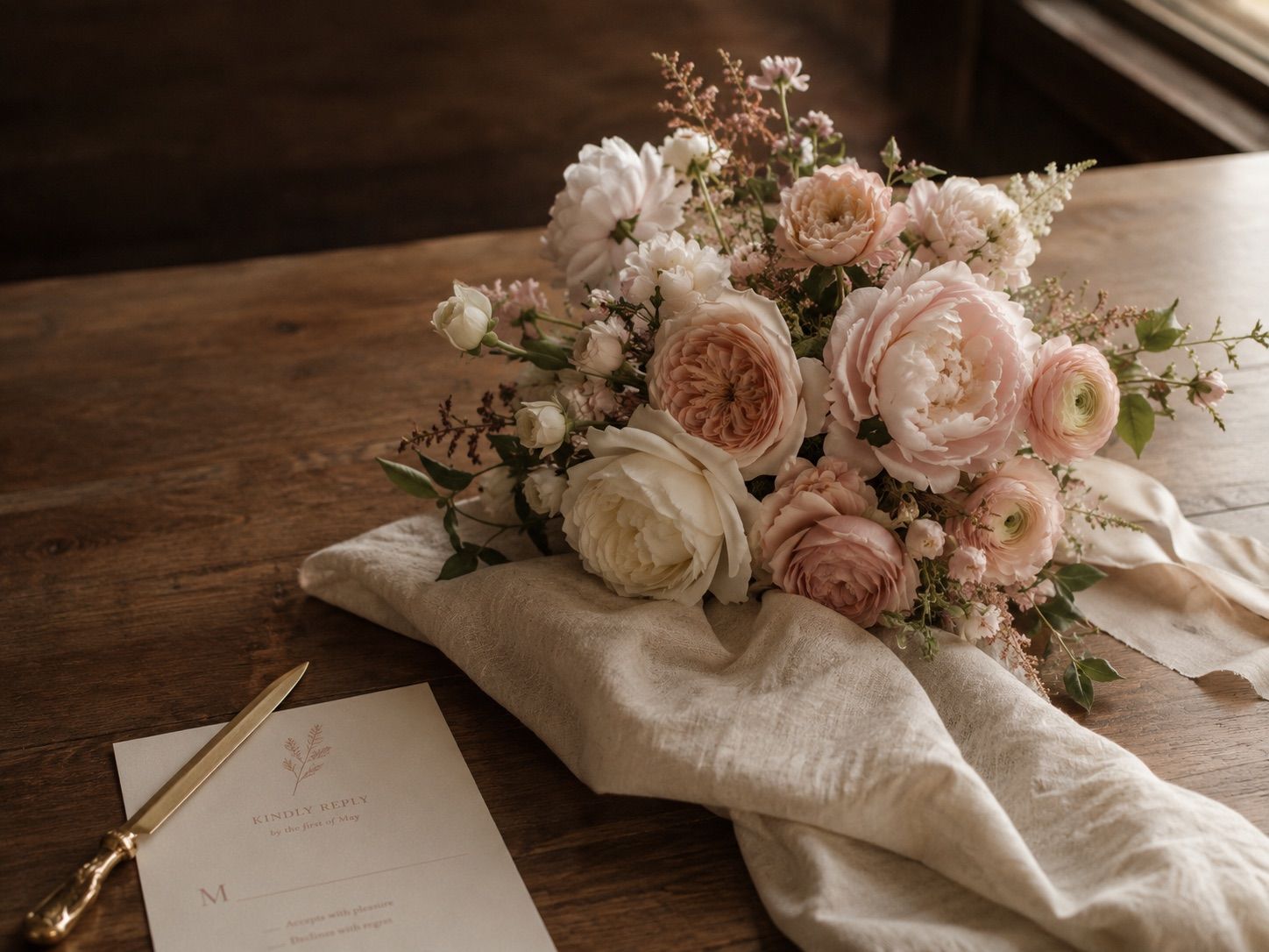 A rose-toned wedding gallery of guest-uploaded photos in blush and cream